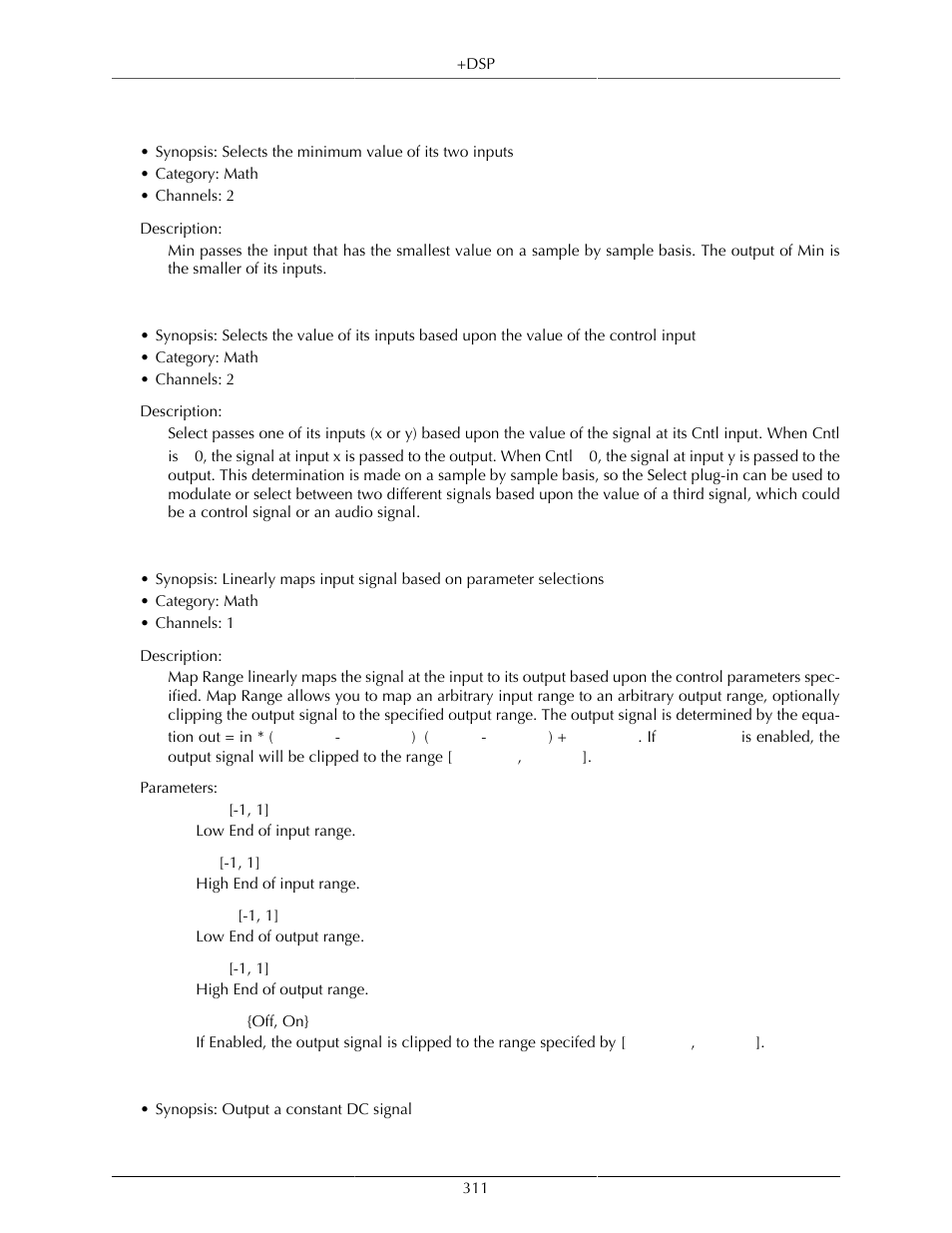 Select, Map range, Constant | 311 select, 311 map range, 311 constant | Metric Halo Mobile I/O User Manual | Page 311 / 371