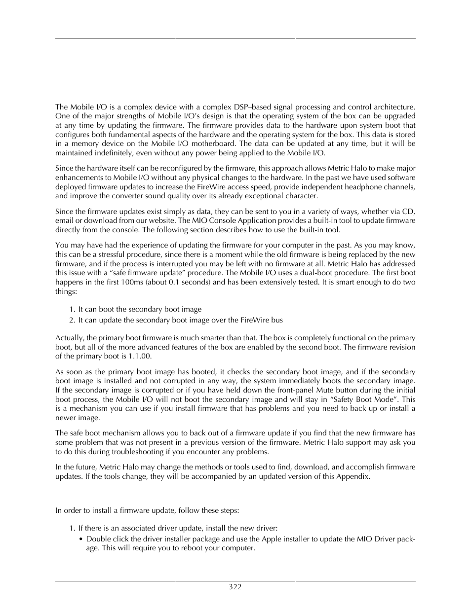 B. updating your firmware, Introduction, Installing a firmware update | 322 installing a firmware update, Firmware update | Metric Halo Mobile I/O User Manual | Page 322 / 371