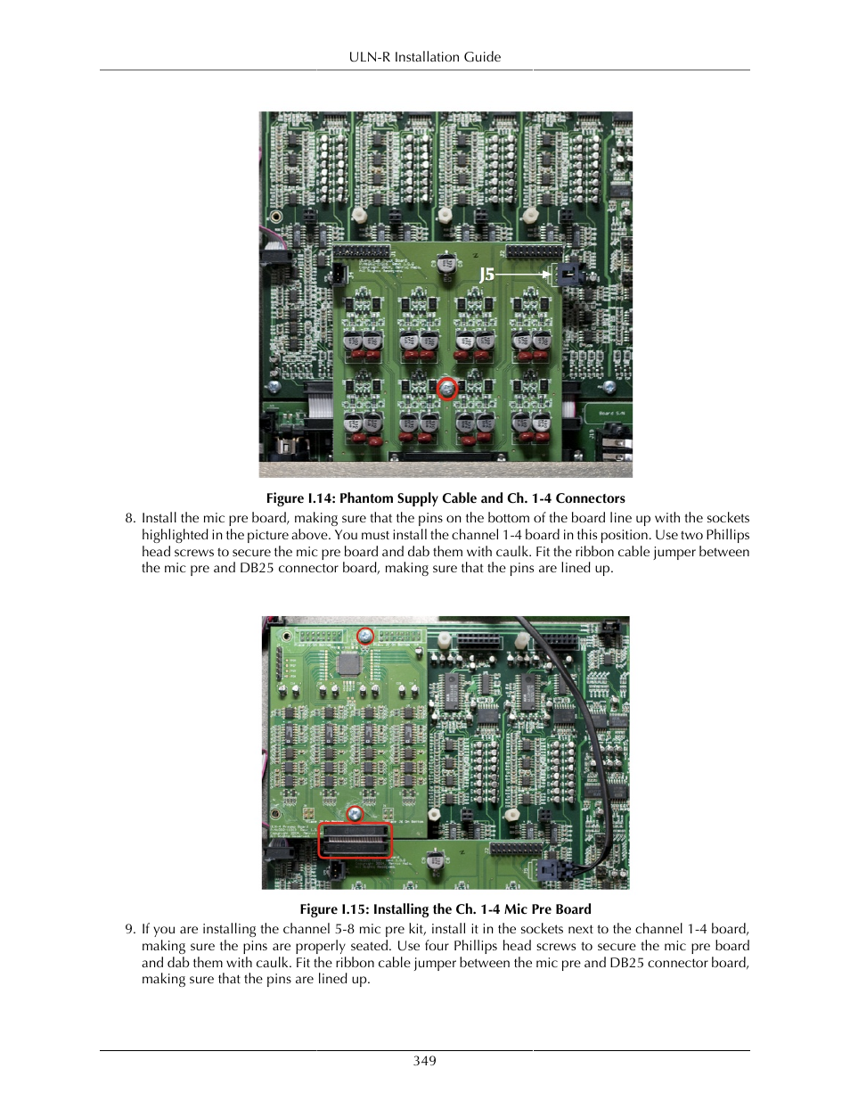 I.14. phantom supply cable and ch. 1-4 connectors, 349 i.15. installing the ch. 1-4 mic pre board | Metric Halo Mobile I/O User Manual | Page 349 / 371