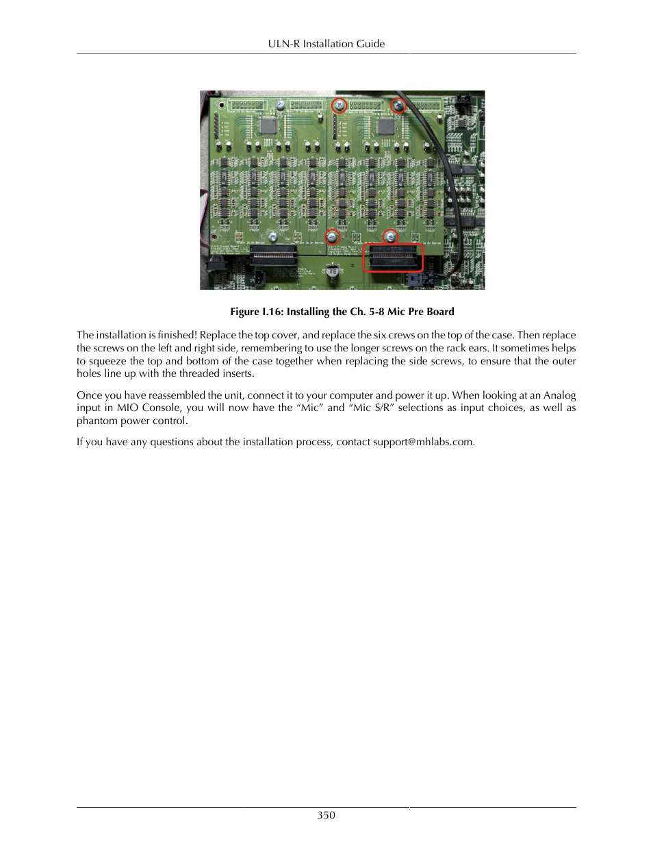 I.16. installing the ch. 5-8 mic pre board | Metric Halo Mobile I/O User Manual | Page 350 / 371