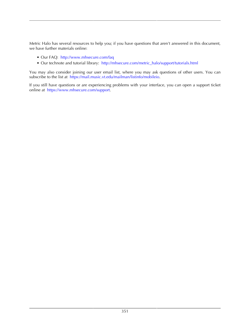 J. support resources | Metric Halo Mobile I/O User Manual | Page 351 / 371