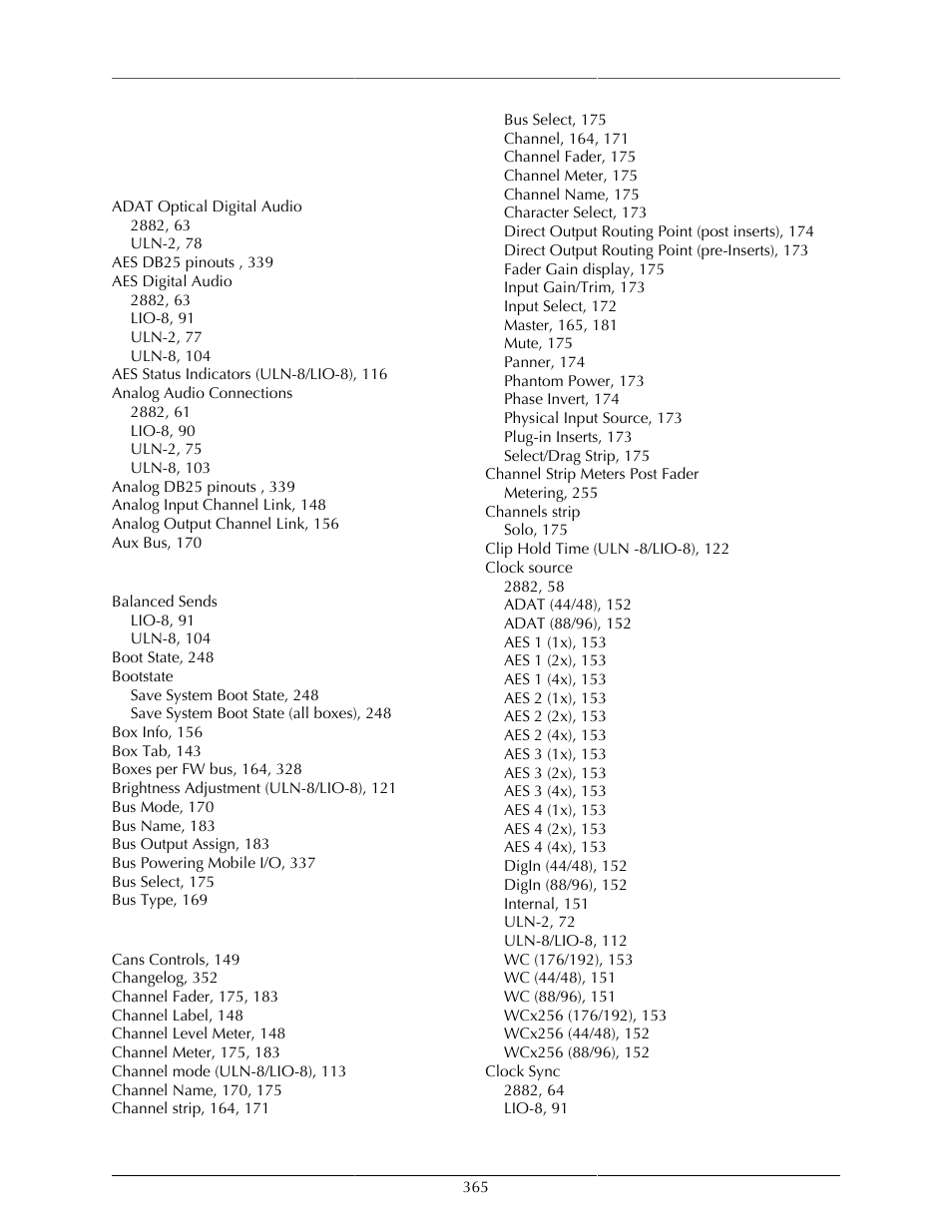 Index | Metric Halo Mobile I/O User Manual | Page 365 / 371