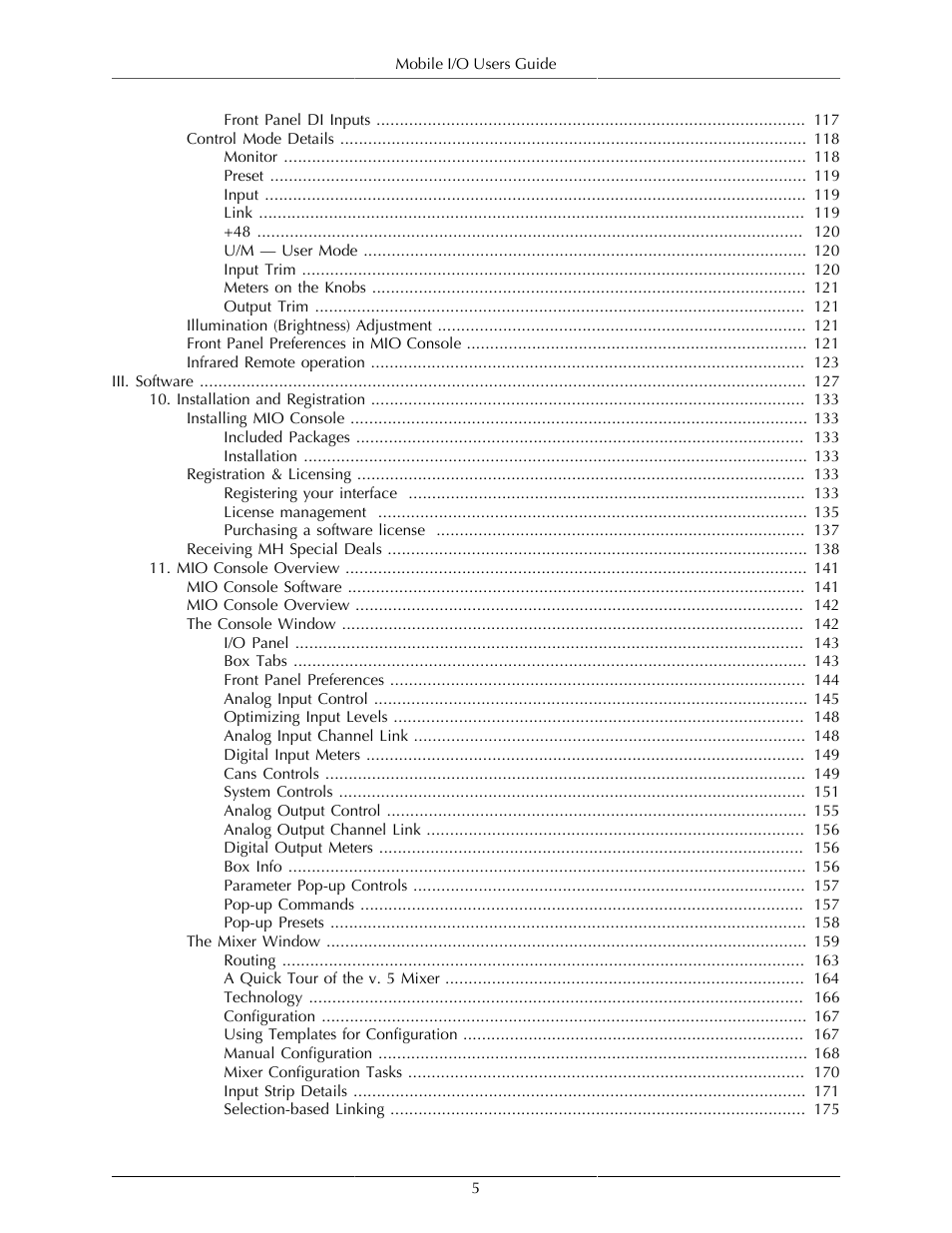 Metric Halo Mobile I/O User Manual | Page 5 / 371