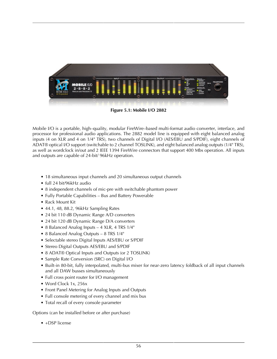 2882 users guide, 2882 overview, What it is | What it has, 56 what it has, Mobile i/o 2882 | Metric Halo Mobile I/O User Manual | Page 56 / 371