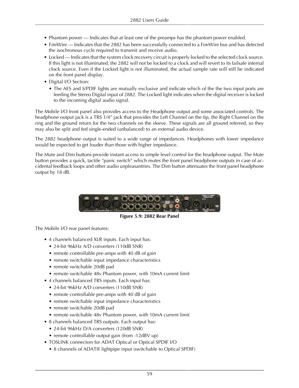 2882 rear panel | Metric Halo Mobile I/O User Manual | Page 59 / 371