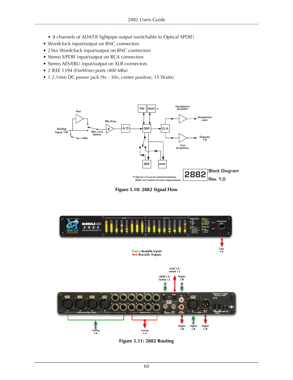 2882 signal flow, Making connections to the 2882, 60 making connections to the 2882 | 60 5.11. 2882 routing, C..c | Metric Halo Mobile I/O User Manual | Page 60 / 371