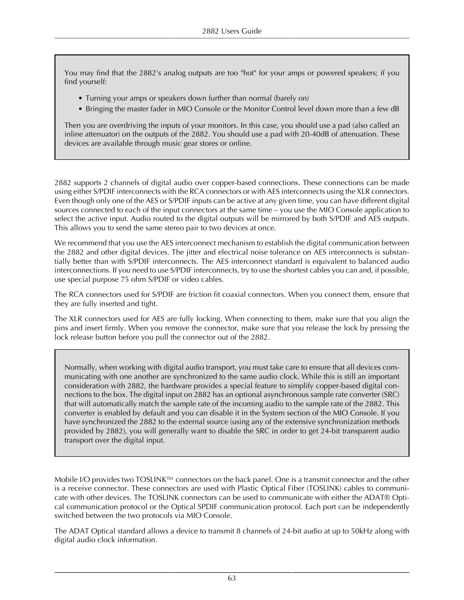 Copper-based digital audio, Optical-based digital audio | Metric Halo Mobile I/O User Manual | Page 63 / 371