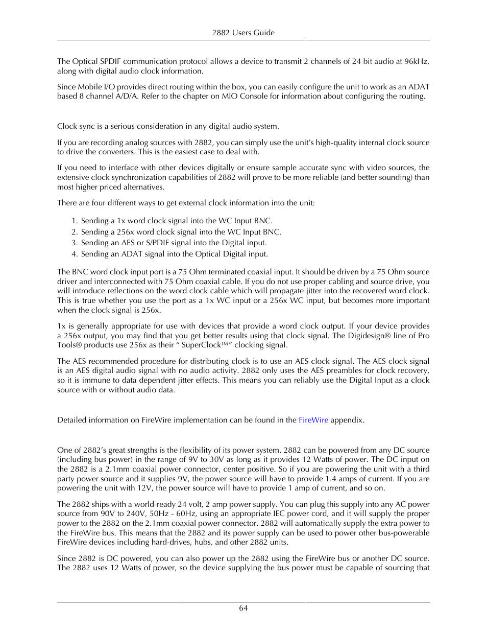 Clock sync, Firewire, Power | Metric Halo Mobile I/O User Manual | Page 64 / 371