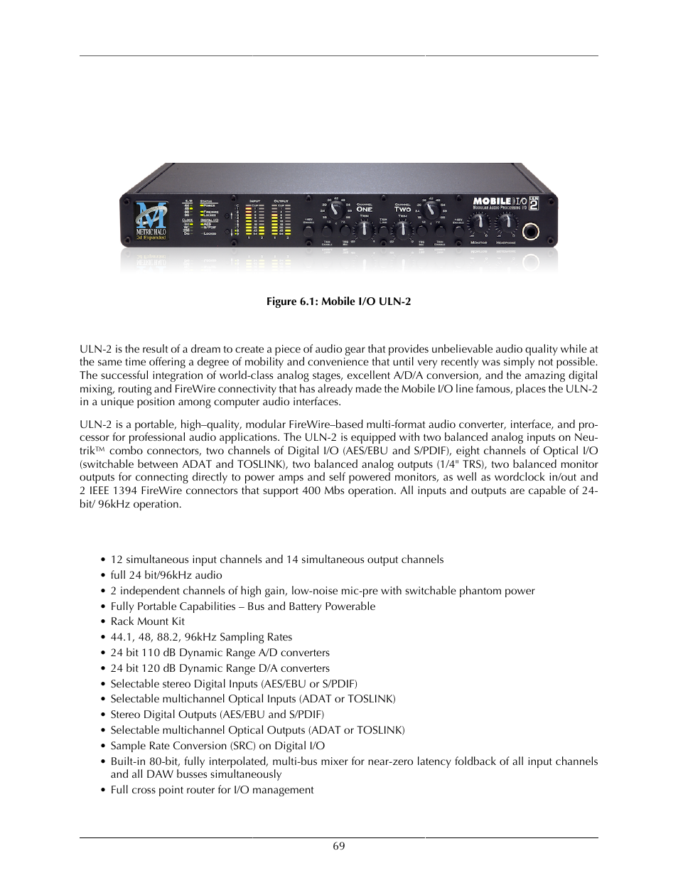 Uln-2 users guide, Uln-2 overview, What it is | What it has, 69 what it has, Mobile i/o uln-2, Uln-2 | Metric Halo Mobile I/O User Manual | Page 69 / 371