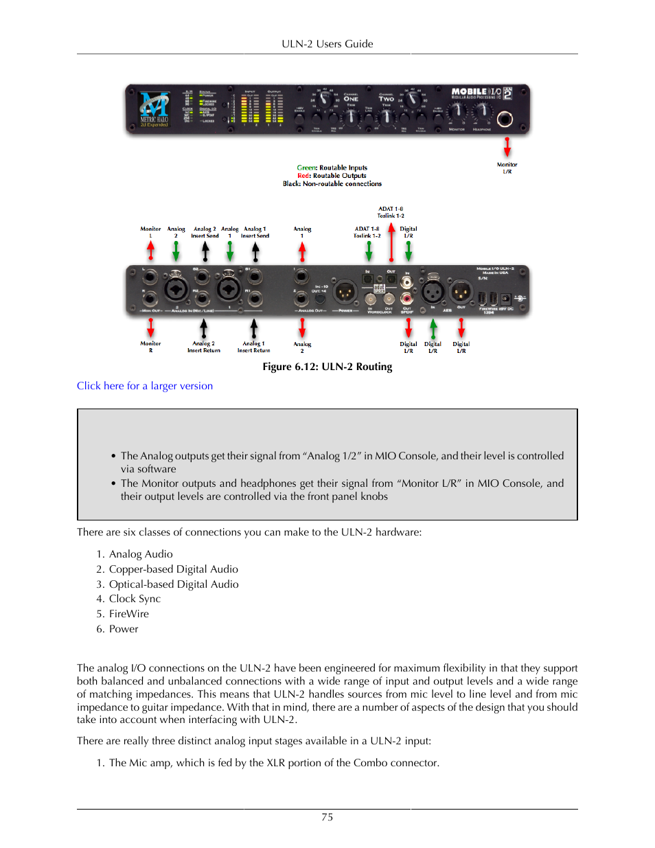 Analog audio connections, Uln-2 routing | Metric Halo Mobile I/O User Manual | Page 75 / 371