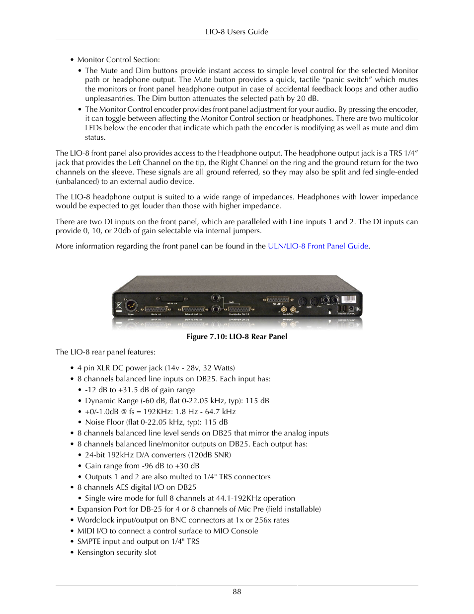 Lio-8 rear panel | Metric Halo Mobile I/O User Manual | Page 88 / 371
