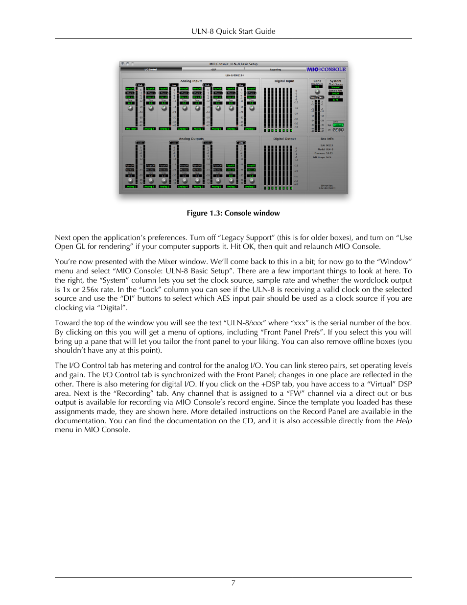 Console window | Metric Halo ULN-8 User Manual | Page 7 / 12