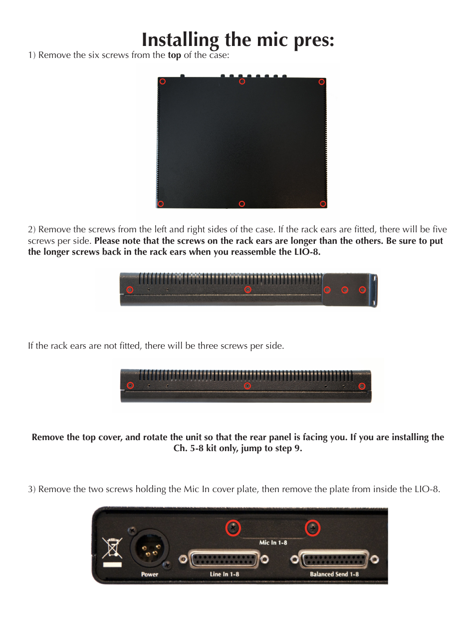Installing the mic pres | Metric Halo ULN-R User Manual | Page 2 / 5