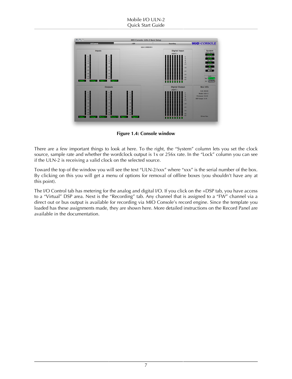 Console window | Metric Halo ULN-2 QuickStartGuide User Manual | Page 7 / 12