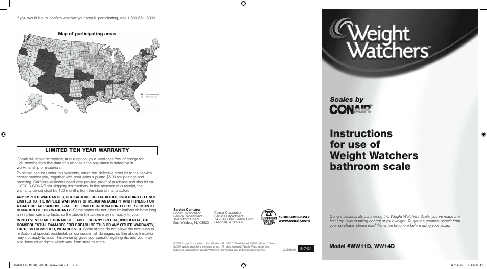 Conair WW14D User Manual | 2 pages