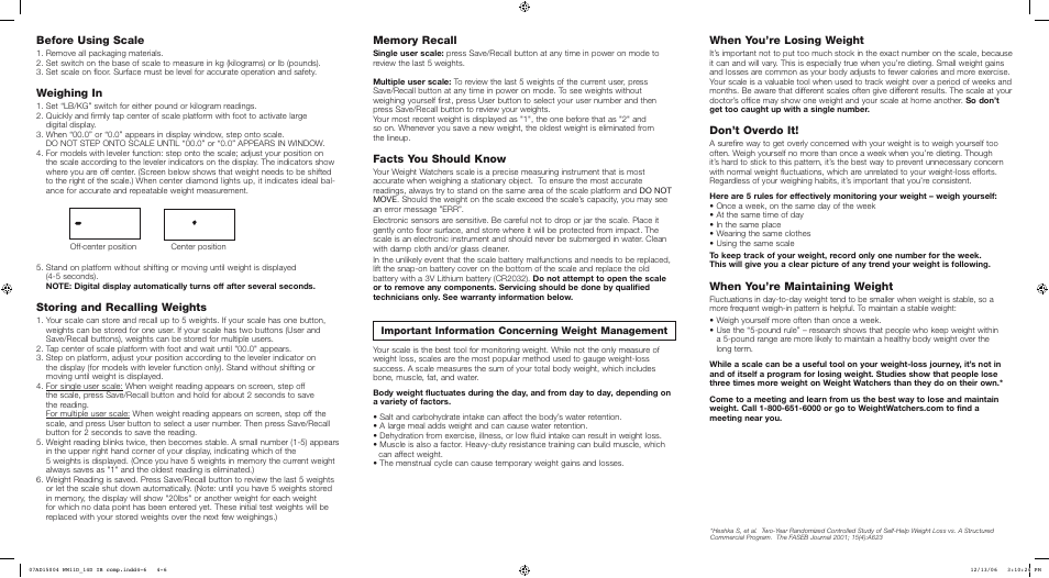 When you’re losing weight, Don’t overdo it, When you’re maintaining weight | Before using scale, Weighing in, Storing and recalling weights, Facts you should know | Conair WW14D User Manual | Page 2 / 2