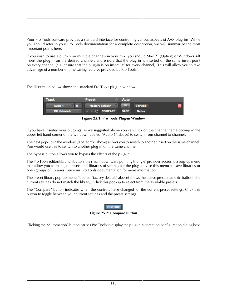 Pro tools (mac/win), Plug-in window, Pro tools plug-in window | 113 25.2. compare button | Metric Halo Production Bundle User Manual | Page 113 / 122