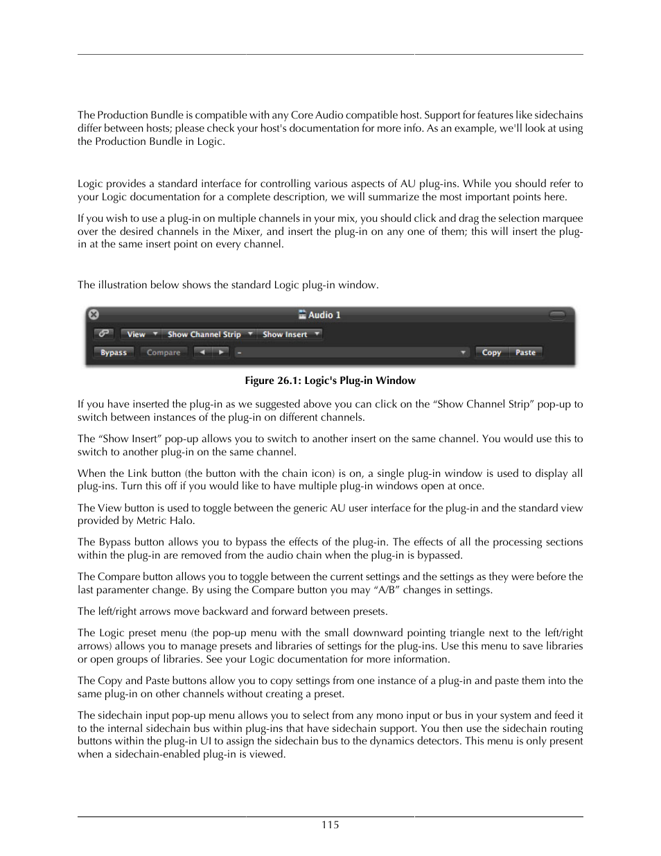 Au hosts (mac), Logic, Plug-in window | Logic's plug-in window | Metric Halo Production Bundle User Manual | Page 115 / 122