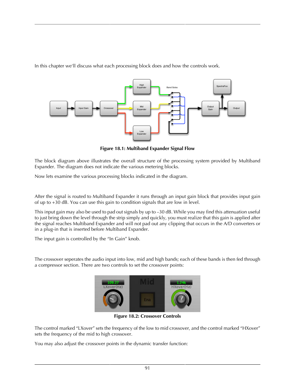 Processing, A detailed description, Input conditioning | Crossover, 91 input conditioning, 91 crossover, Multiband expander signal flow, 91 18.2. crossover controls, Input level control, Three-way crossover | Metric Halo Production Bundle User Manual | Page 91 / 122