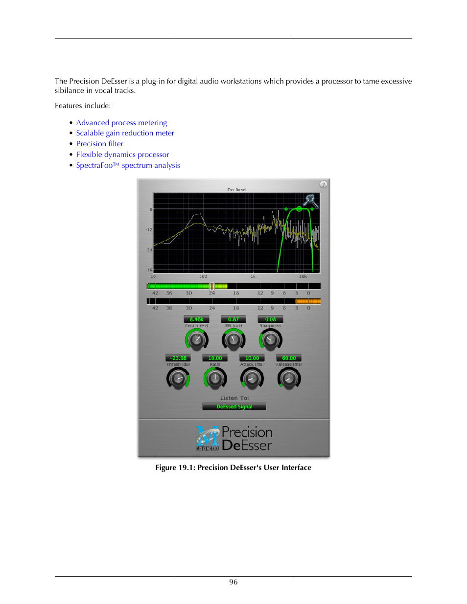 Introduction, Precision deesser's user interface | Metric Halo Production Bundle User Manual | Page 96 / 122