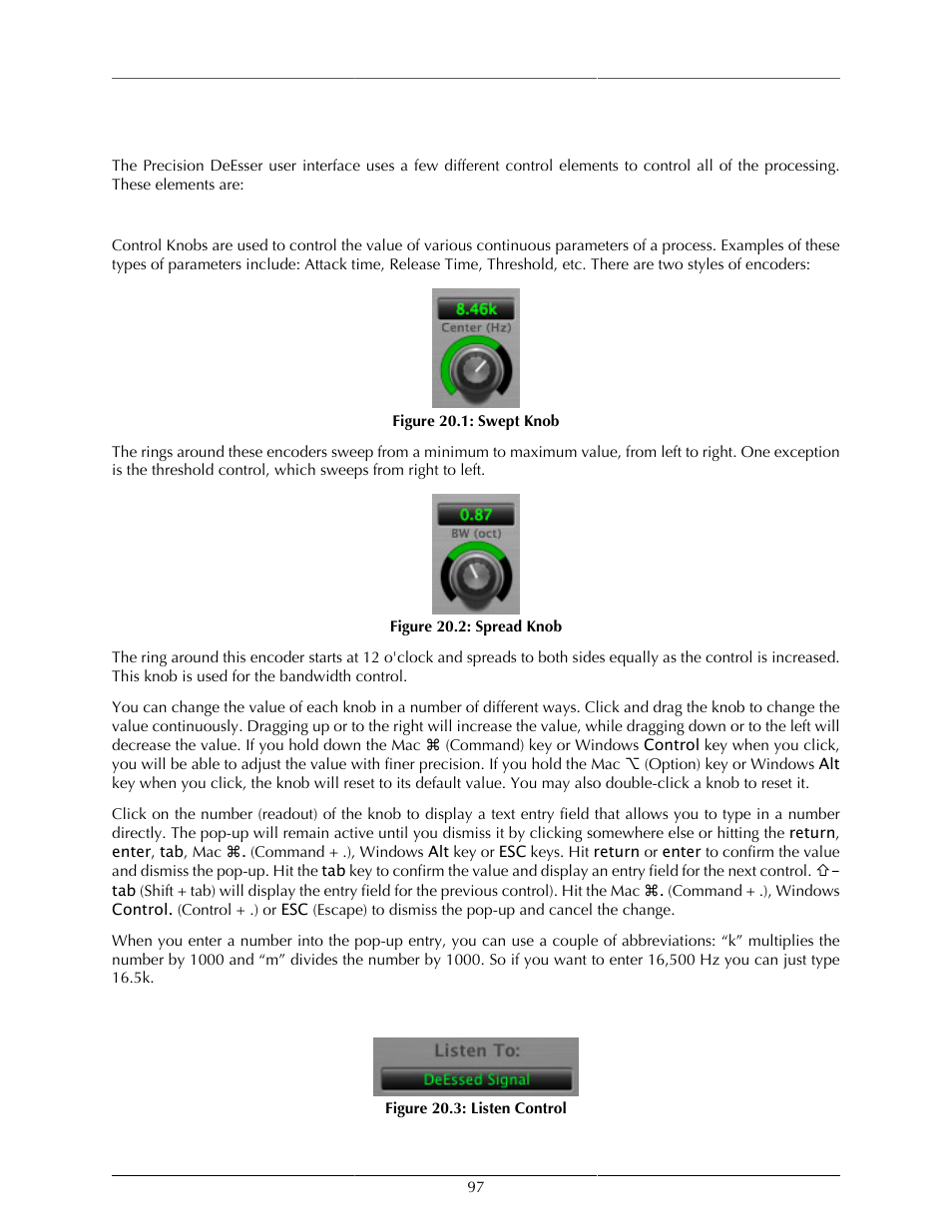 Operation, Control knob, Listen control | 97 listen control, Swept knob, 97 20.2. spread knob, 97 20.3. listen control | Metric Halo Production Bundle User Manual | Page 97 / 122