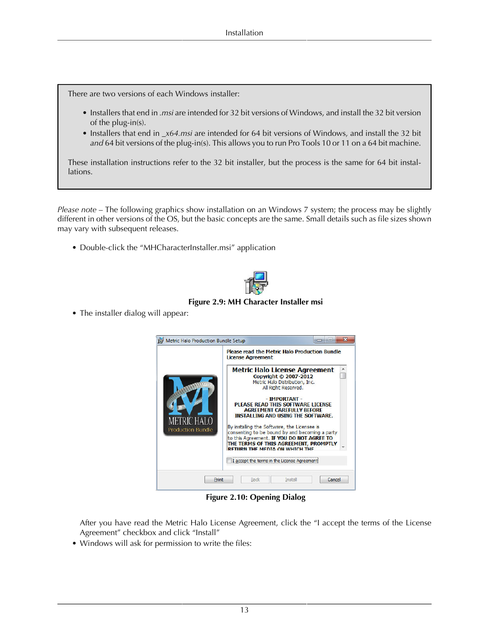 Windows, Mh character installer msi, 13 2.10. opening dialog | Metric Halo Character User Manual | Page 13 / 33