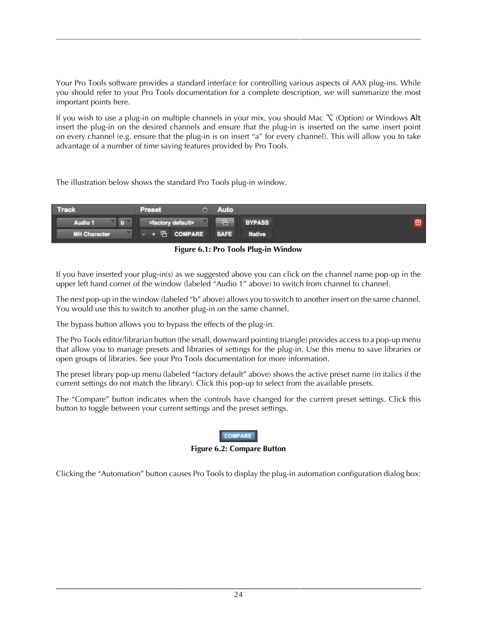 Pro tools (mac/win), Plug-in window, Pro tools plug-in window | 24 6.2. compare button | Metric Halo Character User Manual | Page 24 / 33