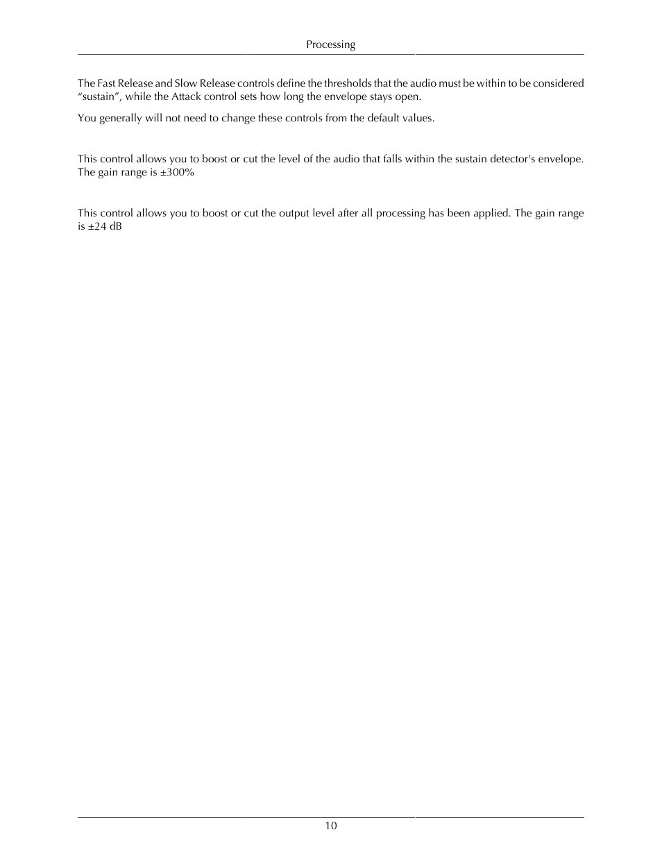 Sustain gain, Output gain, 10 output gain | Metric Halo TransientControl User Manual | Page 10 / 14