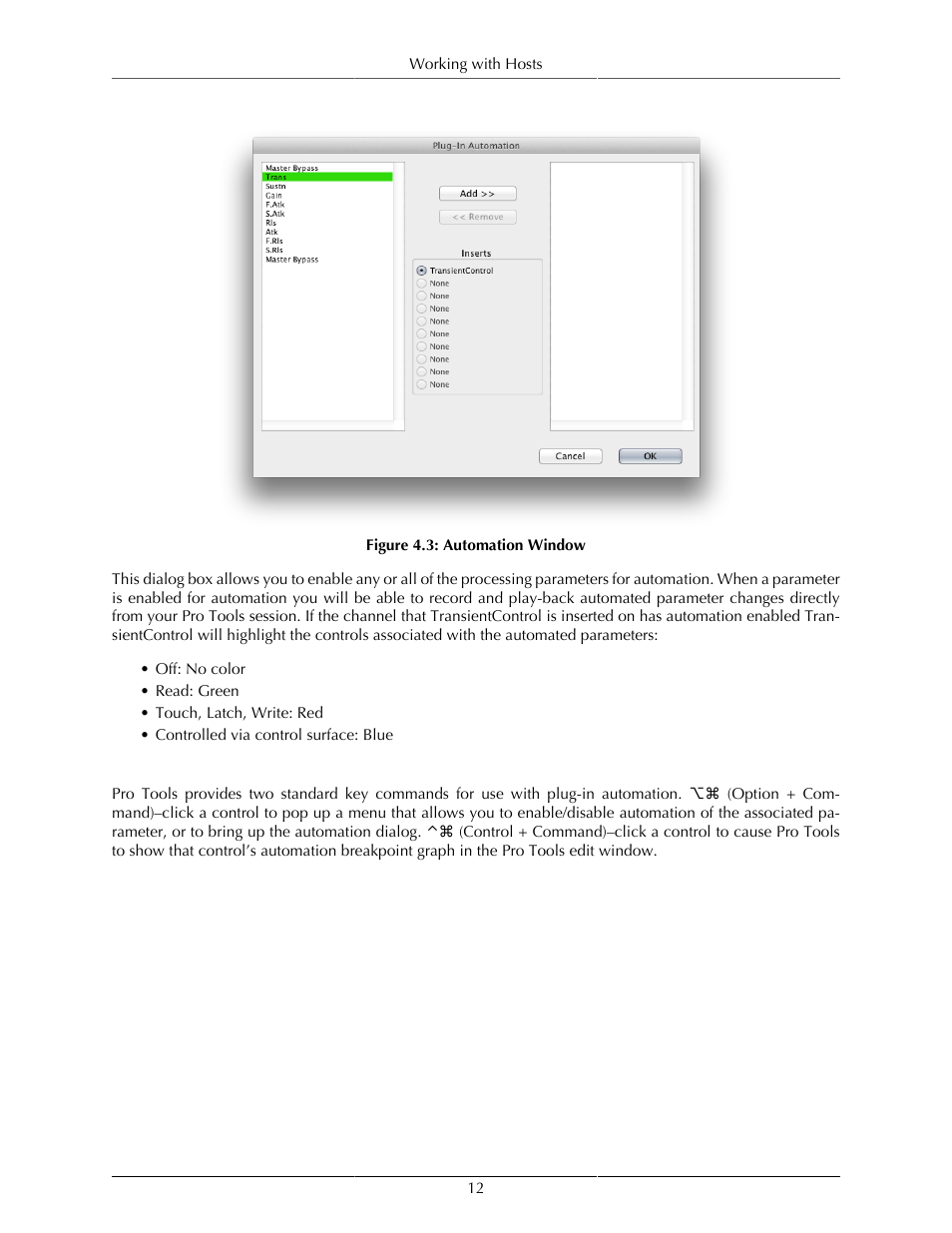 Key commands, Automation window | Metric Halo TransientControl User Manual | Page 12 / 14