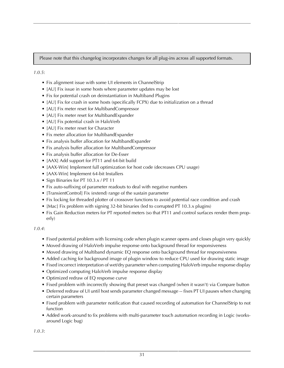 C. changelog | Metric Halo Thump User Manual | Page 31 / 33