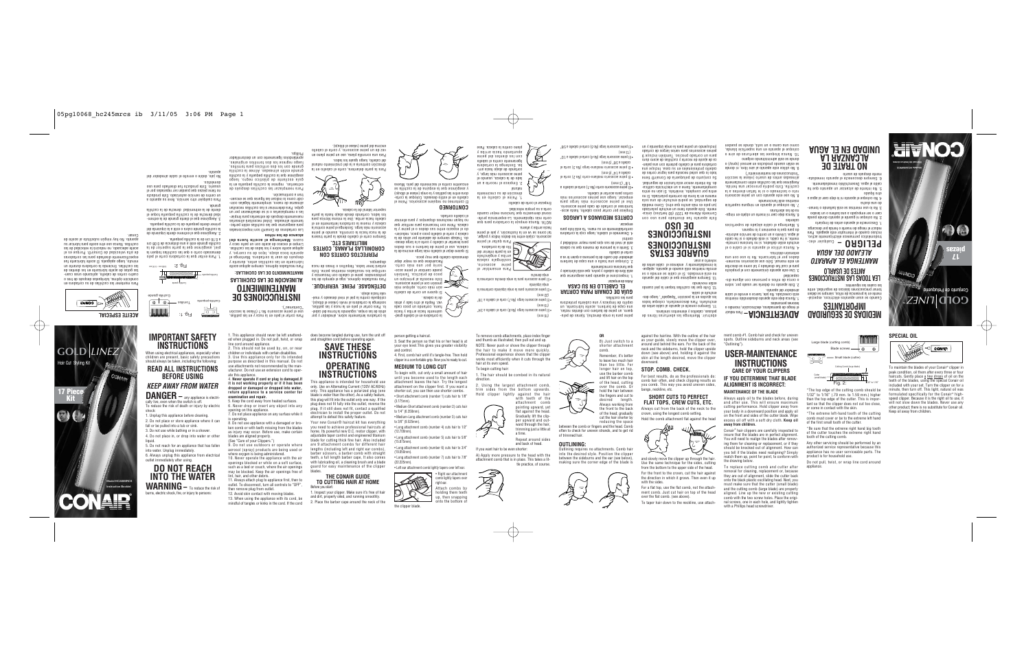 Conair Gold Linez HC245MRCS User Manual | 2 pages