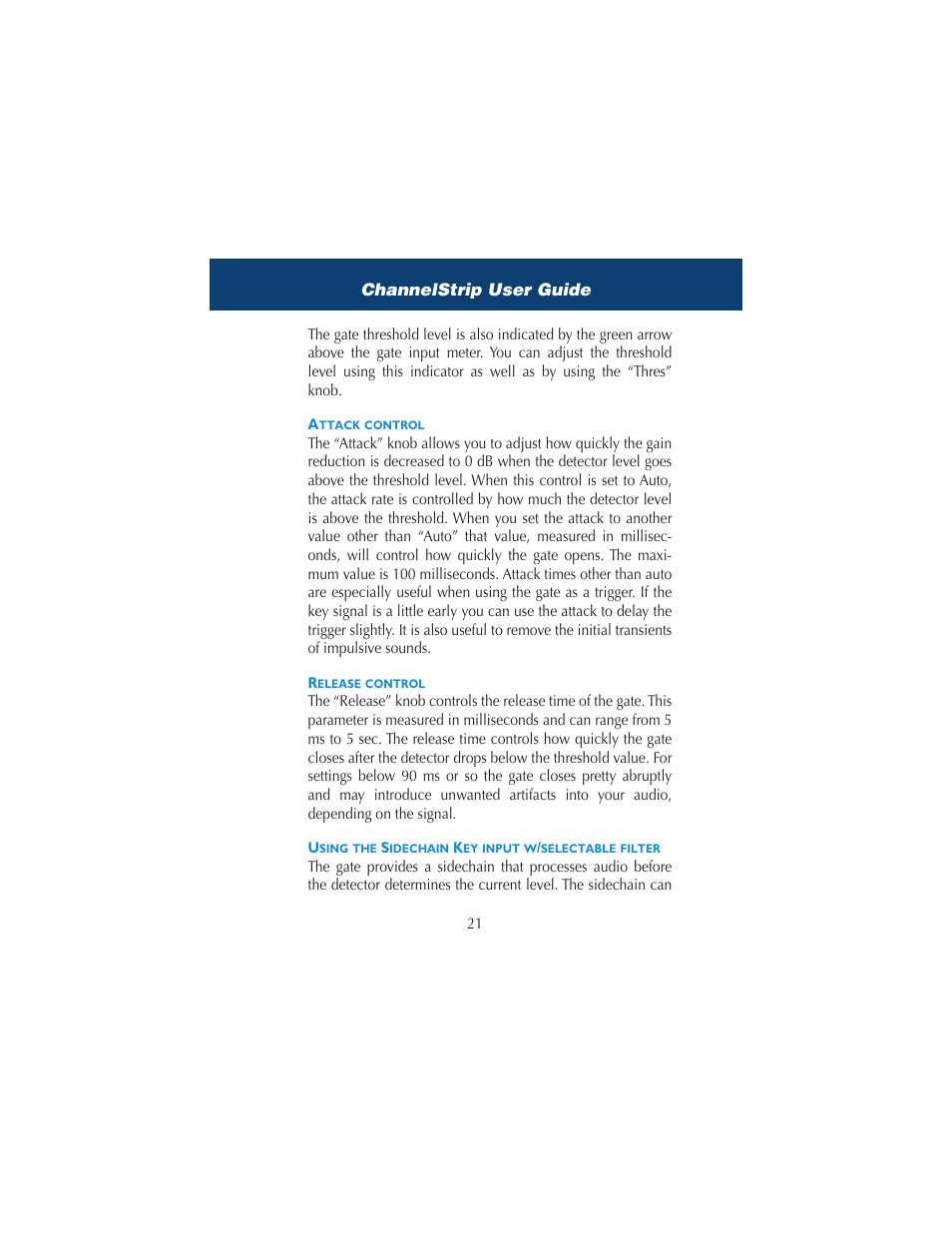 Attack control, Release control, Using the sidechain key input w/selectable filter | Attack control release control | Metric Halo ChannelStrip 2 User Manual | Page 25 / 43