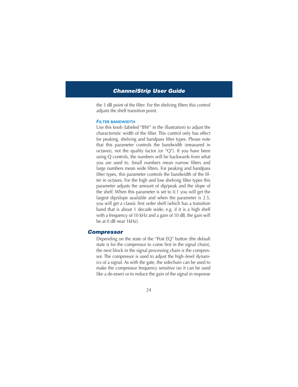 Filter bandwidth, Compressor | Metric Halo ChannelStrip 2 User Manual | Page 28 / 43