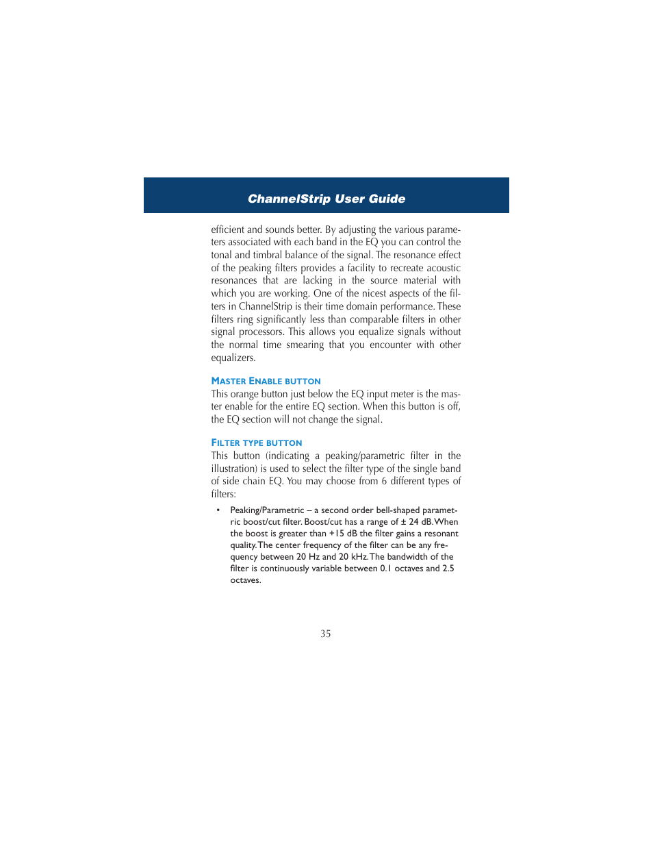 Master enable button, Filter type button, Master enable button filter type button | Metric Halo ChannelStrip 2 User Manual | Page 39 / 43