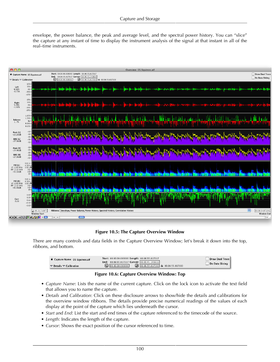 Understanding the overview window, The capture overview window, 100 10.6. capture overview window: top | Metric Halo SpectraFoo User Manual | Page 100 / 123