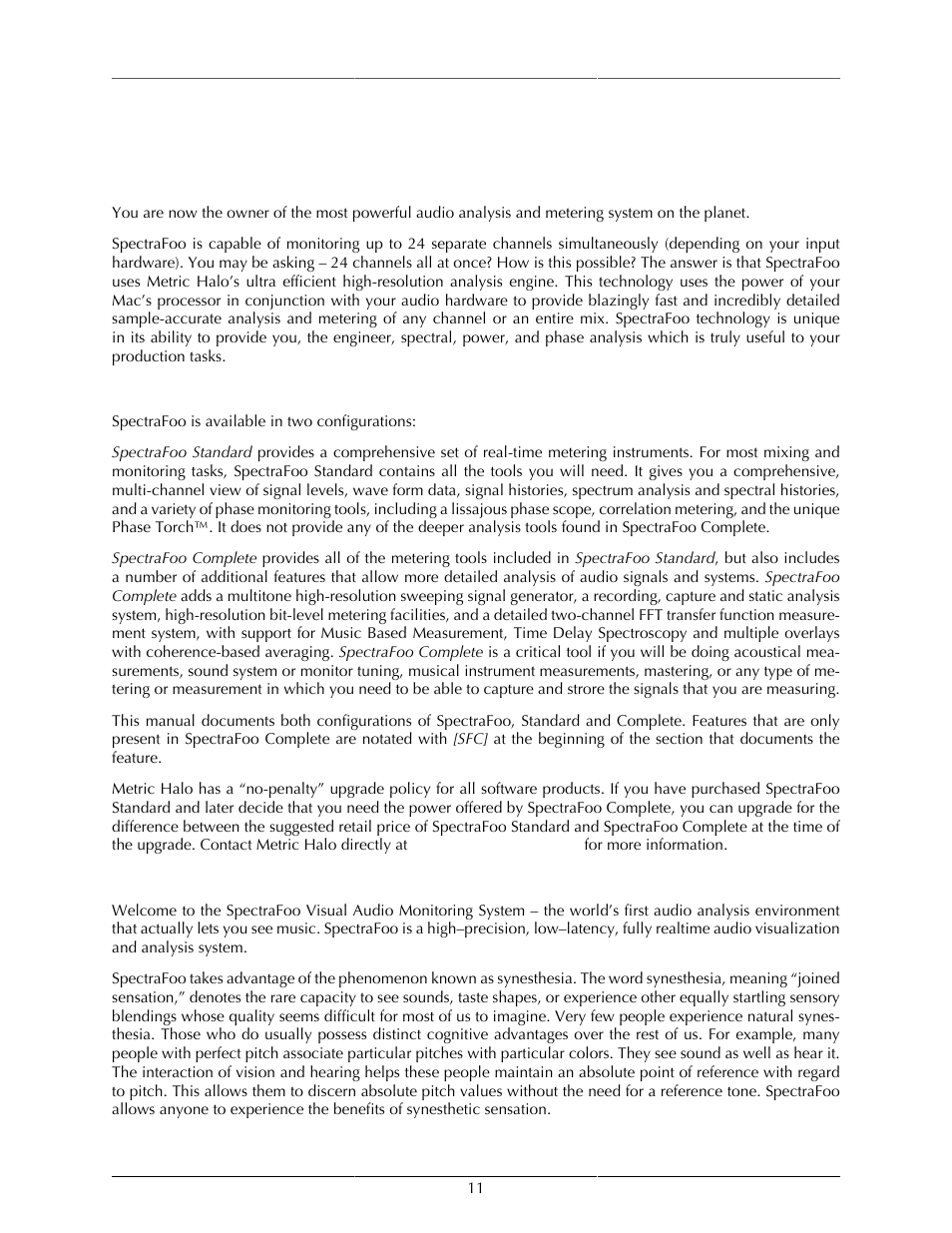 Introduction, Congratulations, About spectrafoo configurations | 11 about spectrafoo configurations, 11 introduction | Metric Halo SpectraFoo User Manual | Page 11 / 123