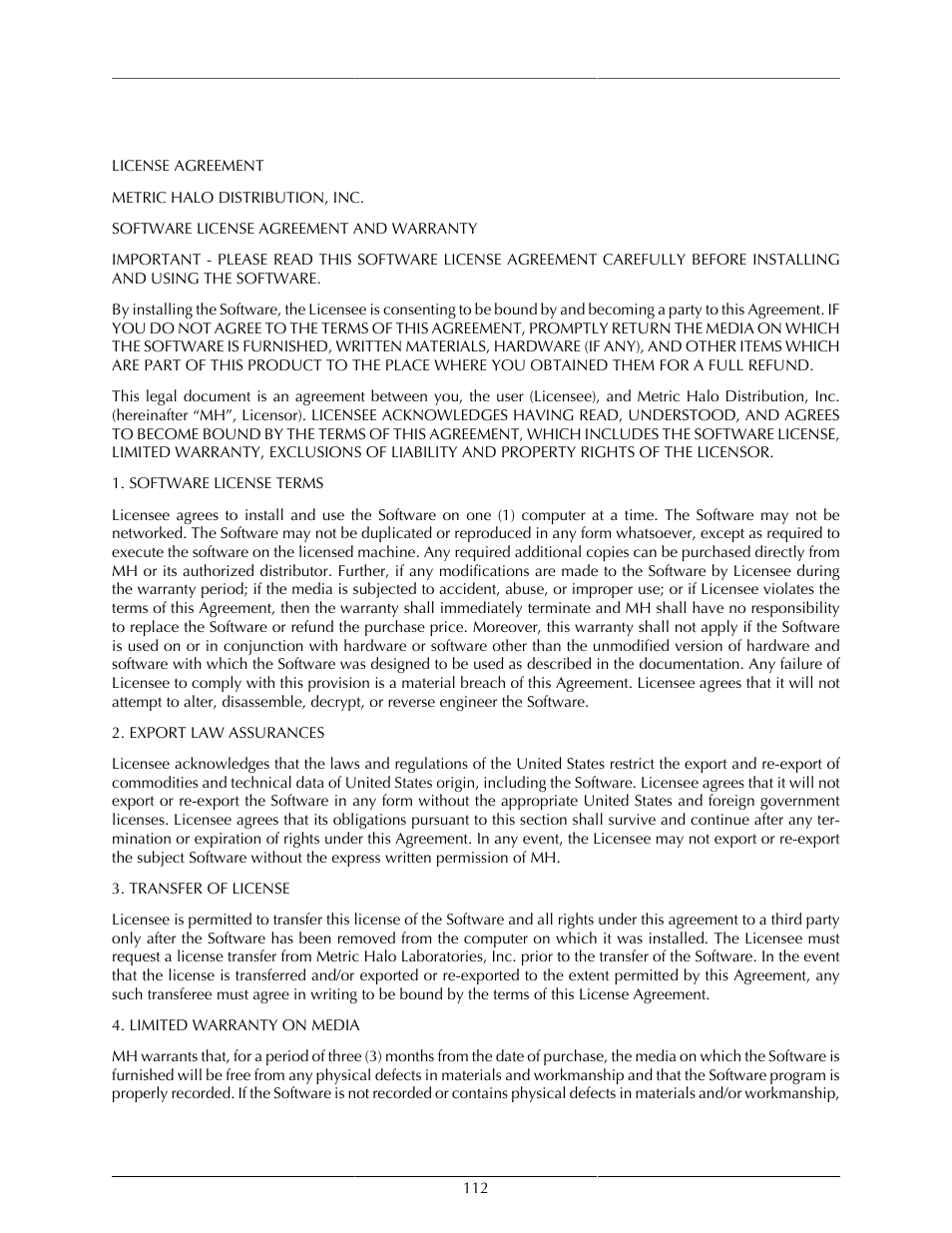 License agreement | Metric Halo SpectraFoo User Manual | Page 112 / 123