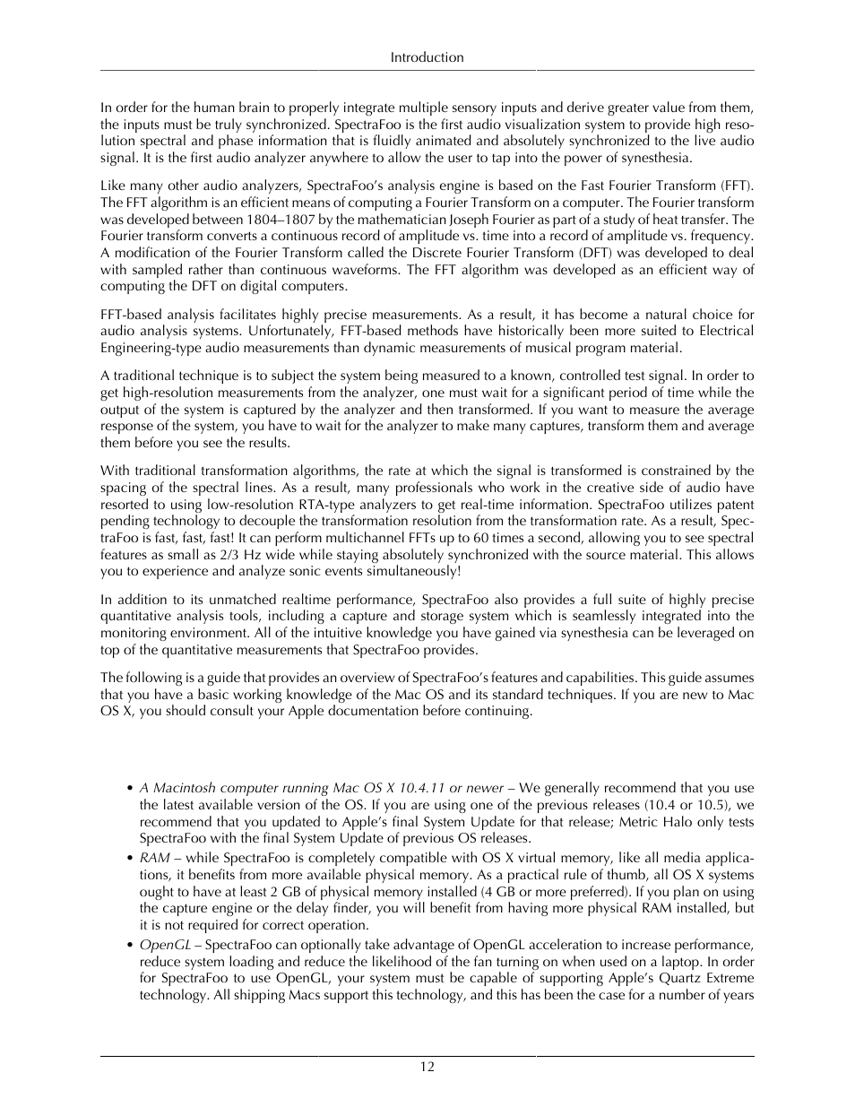 System requirements | Metric Halo SpectraFoo User Manual | Page 12 / 123