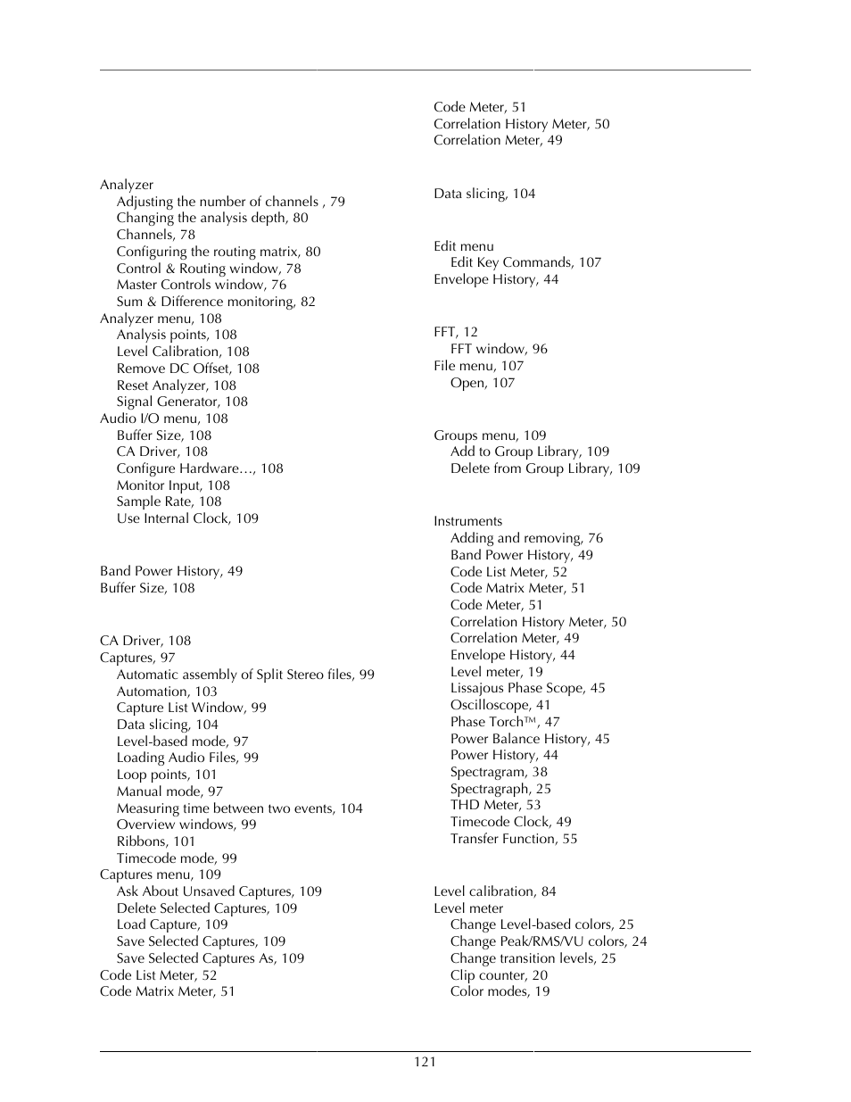 Index | Metric Halo SpectraFoo User Manual | Page 121 / 123
