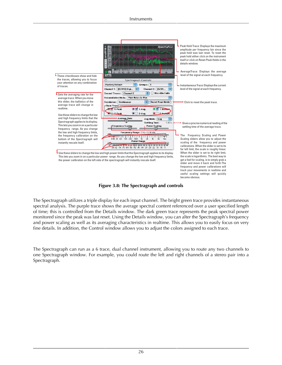 Dual channel modes, The spectragraph and controls, Instruments 26 | Metric Halo SpectraFoo User Manual | Page 26 / 123