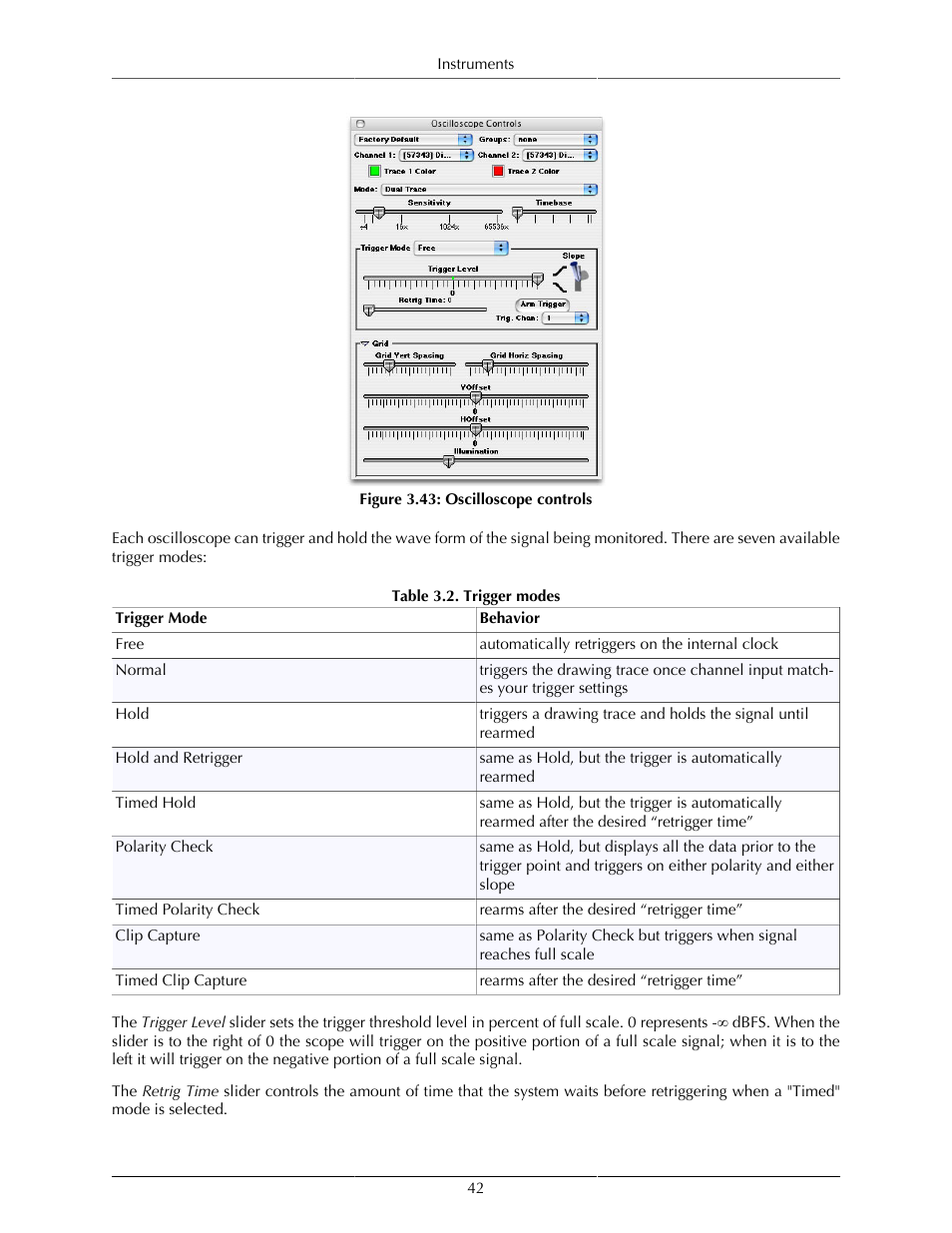 Oscilloscope controls, Trigger modes | Metric Halo SpectraFoo User Manual | Page 42 / 123