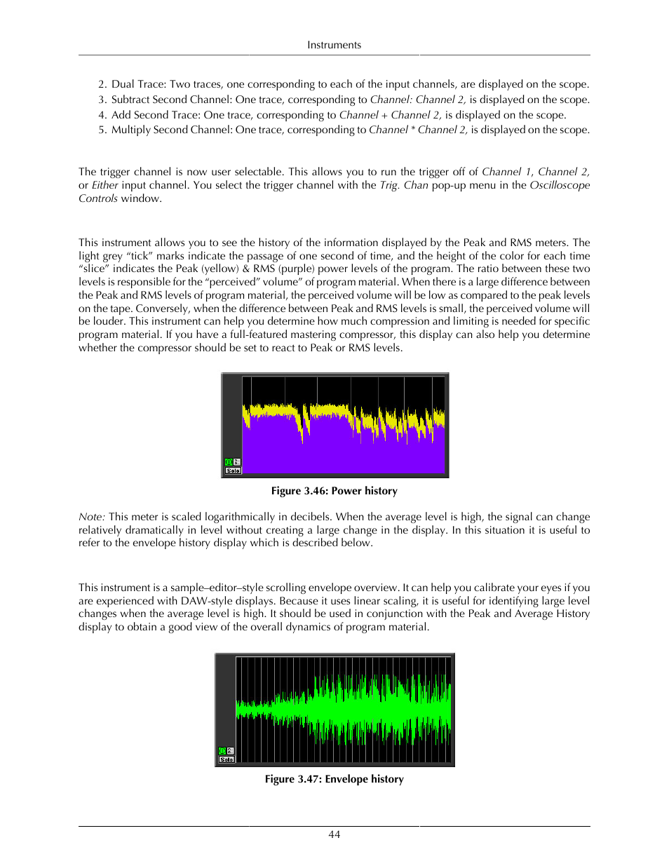 Selectable trigger channel, Power history, Envelope history | 44 envelope history, 44 3.47. envelope history | Metric Halo SpectraFoo User Manual | Page 44 / 123