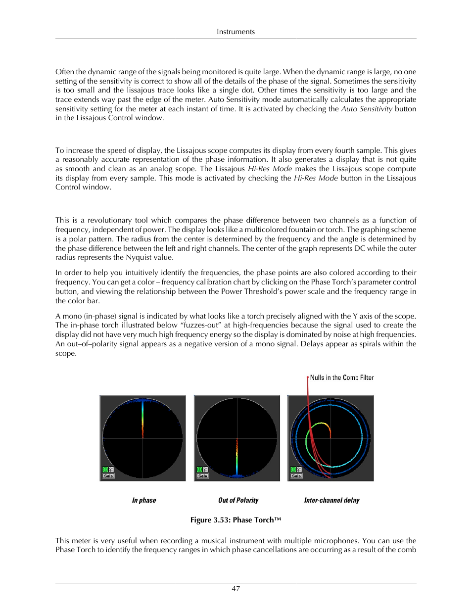 Auto-sensitivity mode, Hi-res mode, Phase torch | 47 hi-res mode | Metric Halo SpectraFoo User Manual | Page 47 / 123