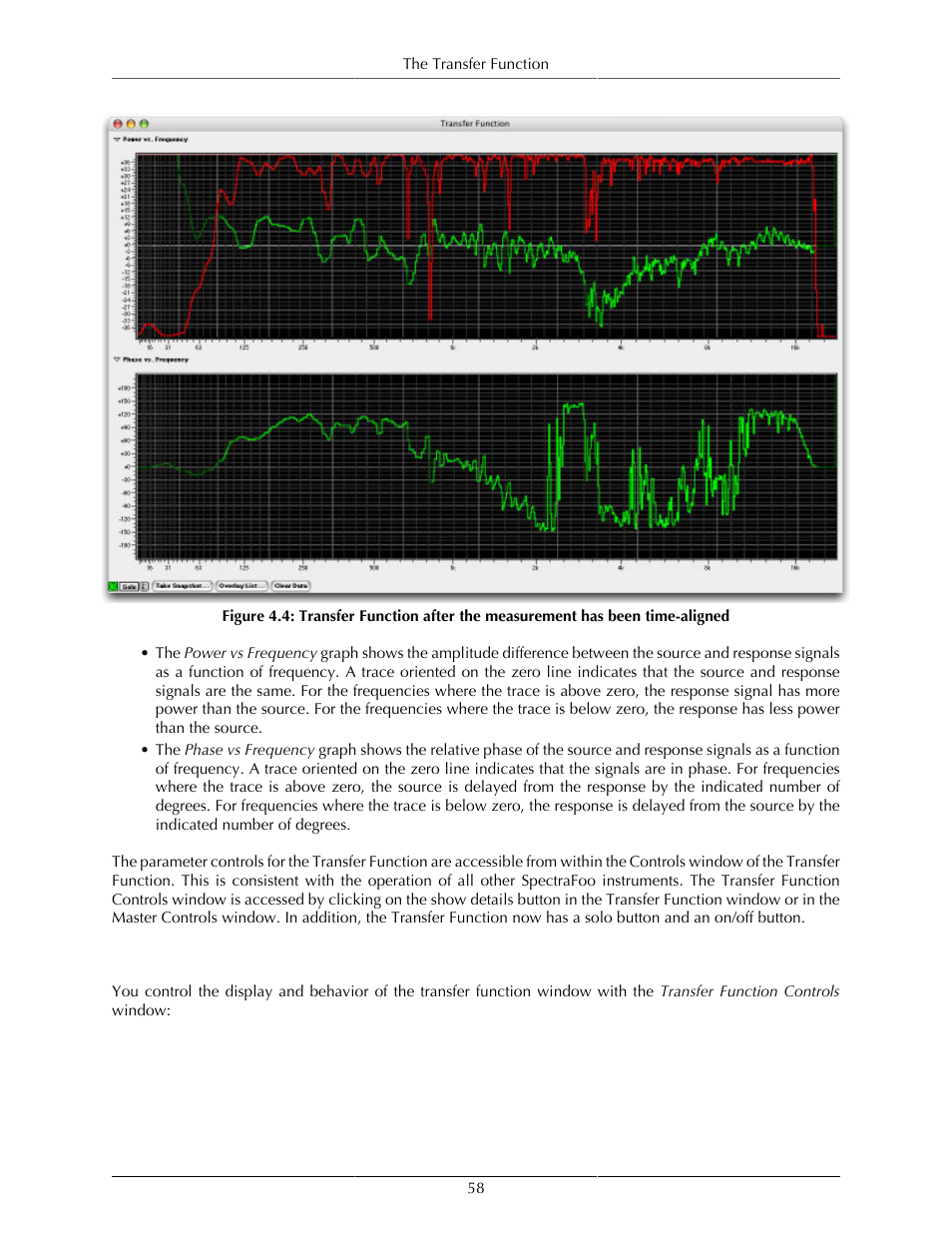 Transfer function controls | Metric Halo SpectraFoo User Manual | Page 58 / 123
