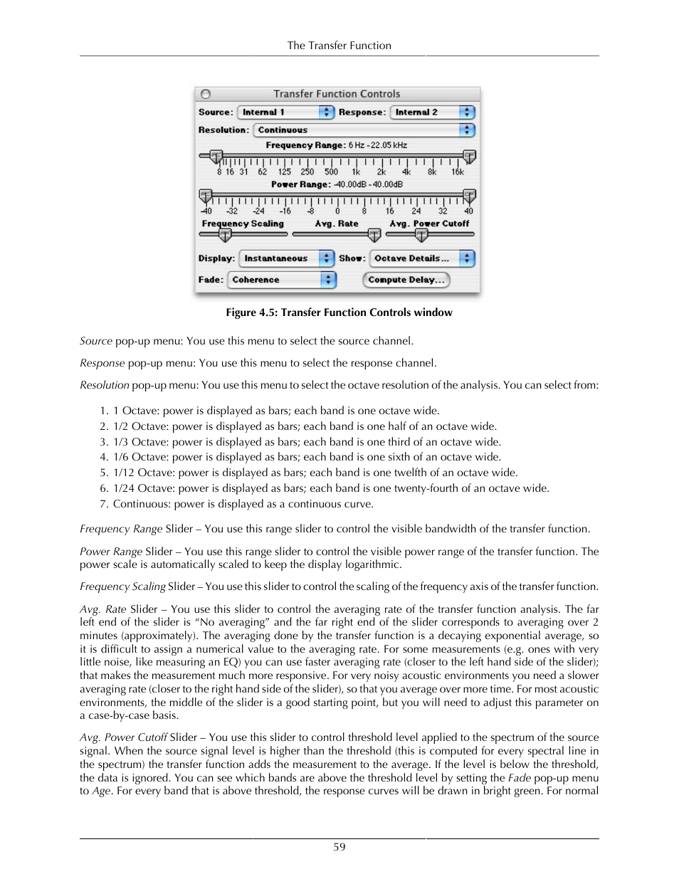 Transfer function controls window | Metric Halo SpectraFoo User Manual | Page 59 / 123