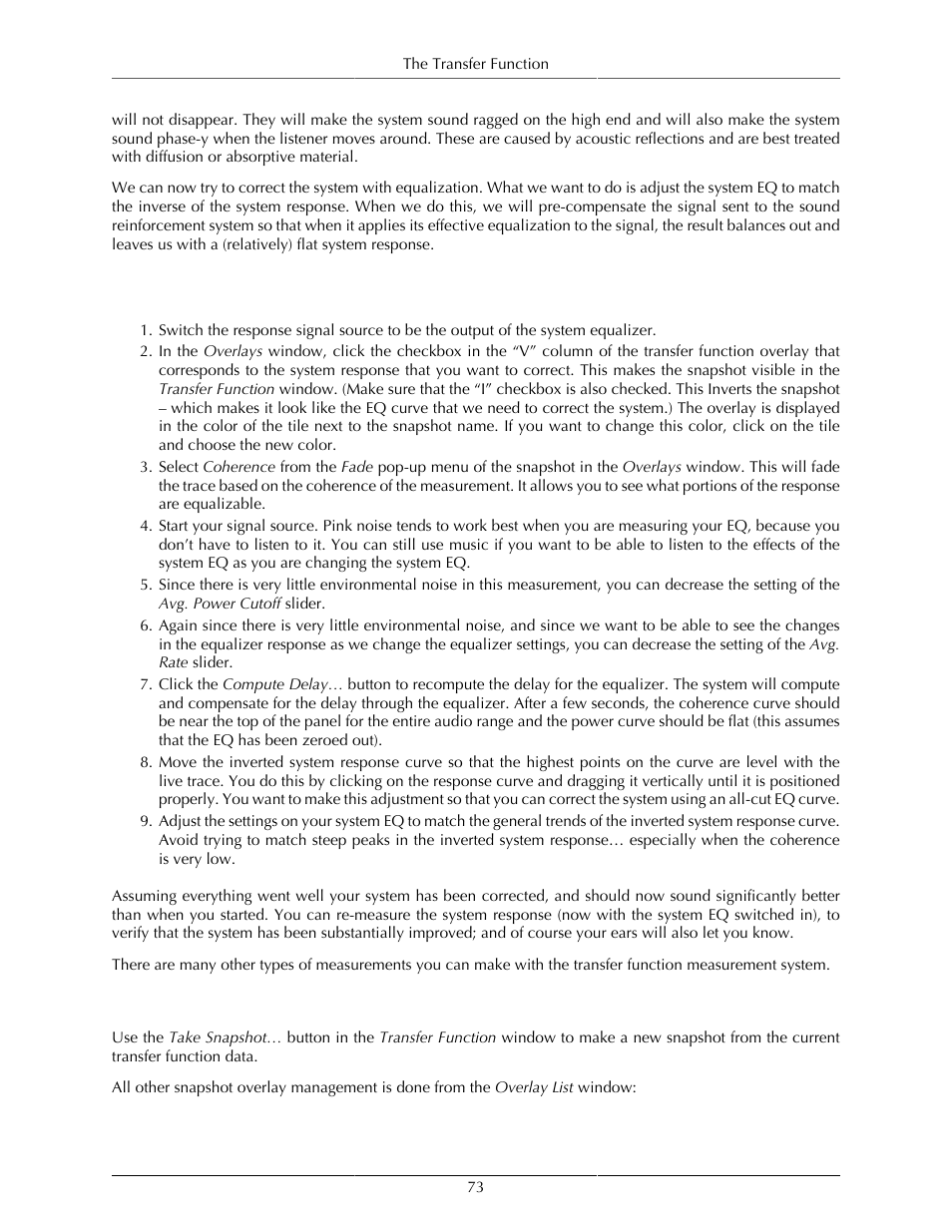 System correction, Transfer function snapshot overlays reference, 73 transfer function snapshot overlays reference | Metric Halo SpectraFoo User Manual | Page 73 / 123