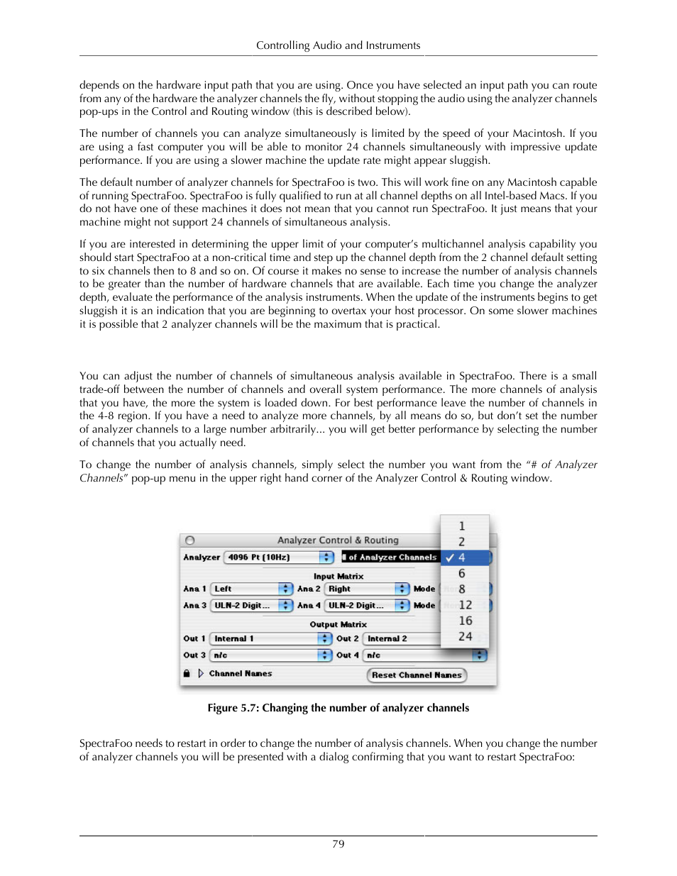 Adjusting the number of analyzer channels, Changing the number of analyzer channels | Metric Halo SpectraFoo User Manual | Page 79 / 123