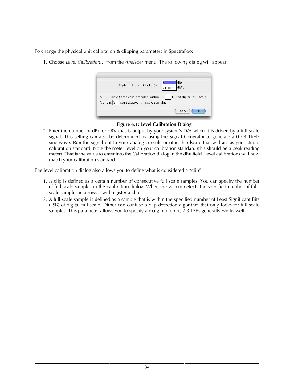 Physical unit calibration, Level calibration dialog | Metric Halo SpectraFoo User Manual | Page 84 / 123