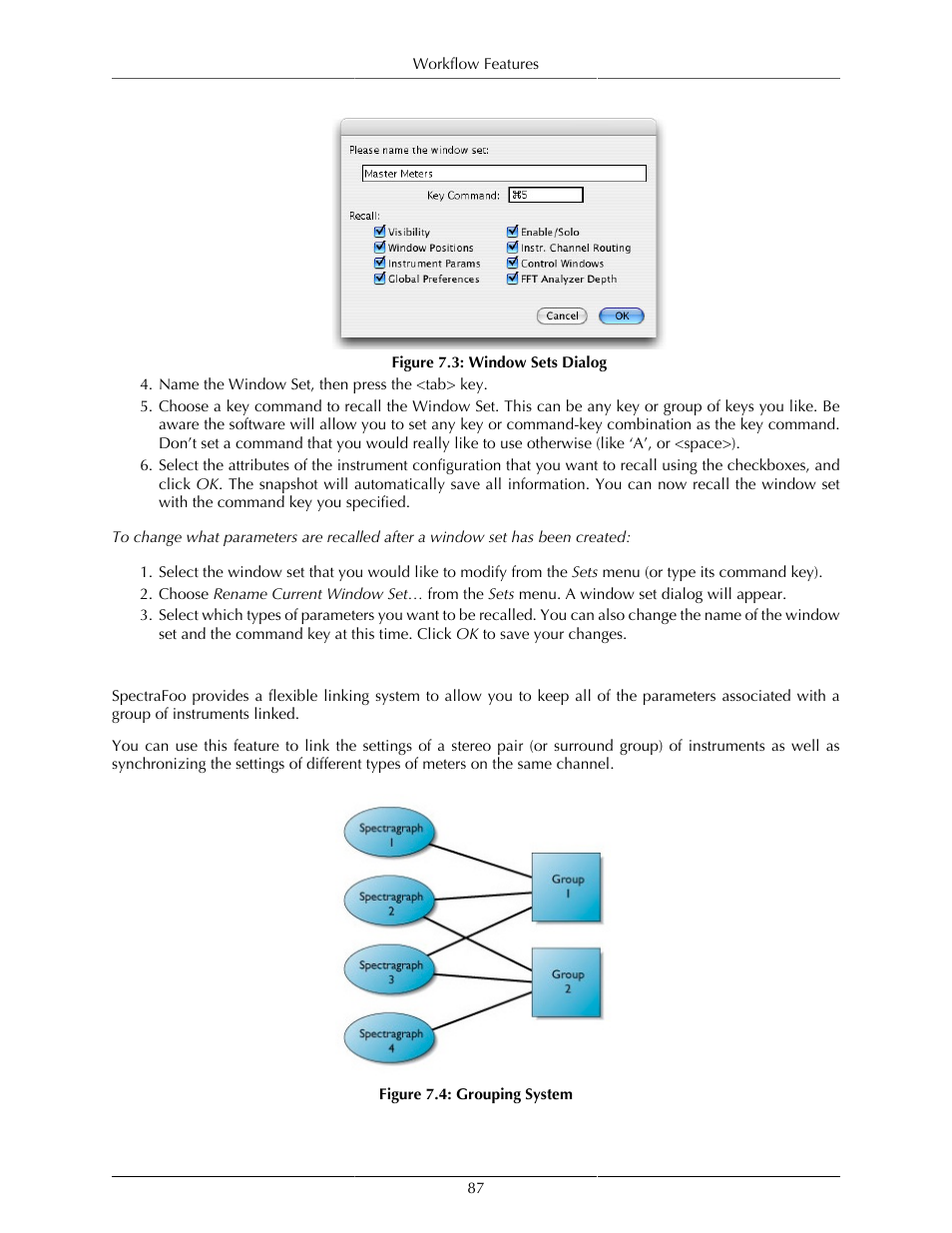 Link groups, Window sets dialog, 87 7.4. grouping system | Metric Halo SpectraFoo User Manual | Page 87 / 123