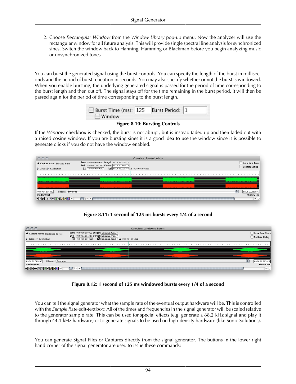 Windowed bursts, Arbitrary signal sample rates, Building files & captures | 94 arbitrary signal sample rates, 94 building files & captures, Bursting controls | Metric Halo SpectraFoo User Manual | Page 94 / 123